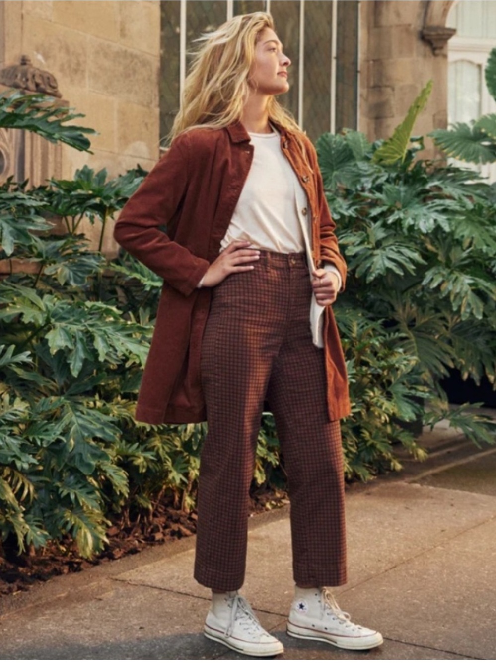 Marine Layer Bridget Crop Plaid Pants Size 2 in Brown Check